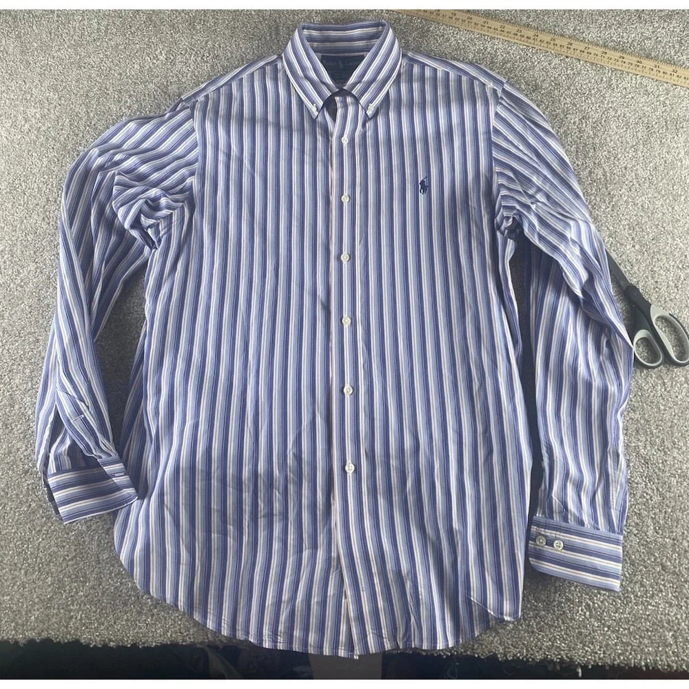 Polo Ralph Lauren Purple/Blue/Orange Striped Shirt 16-34/35 Mens L Blue Pony